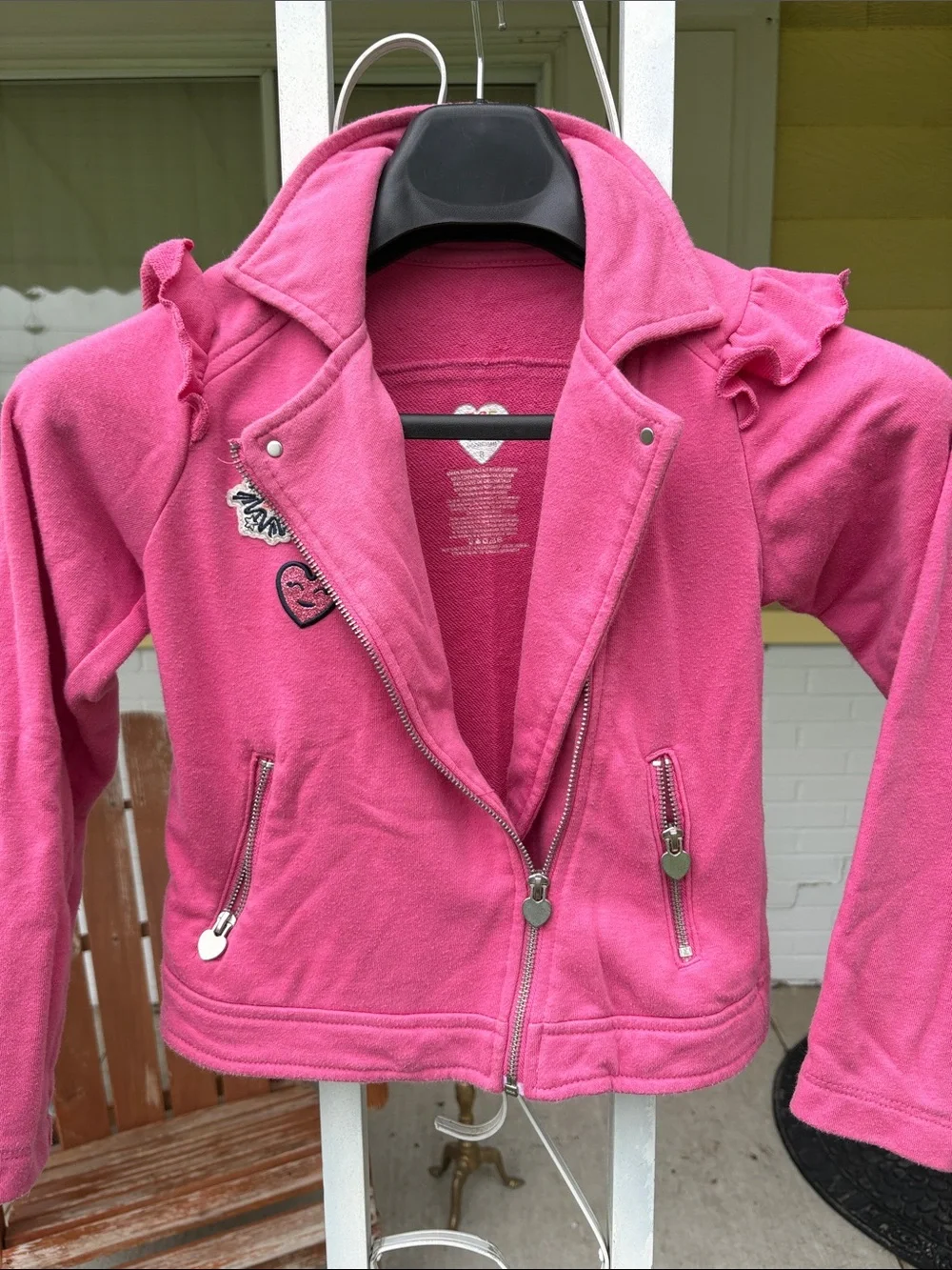 Girls' Hot Pink Zip-Front Puffer Jacket with Patch Accents